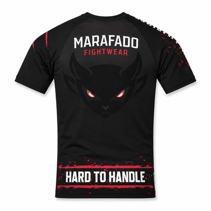 Hard to Handle Rashguard de manga curta preta e vermelha, vista traseira