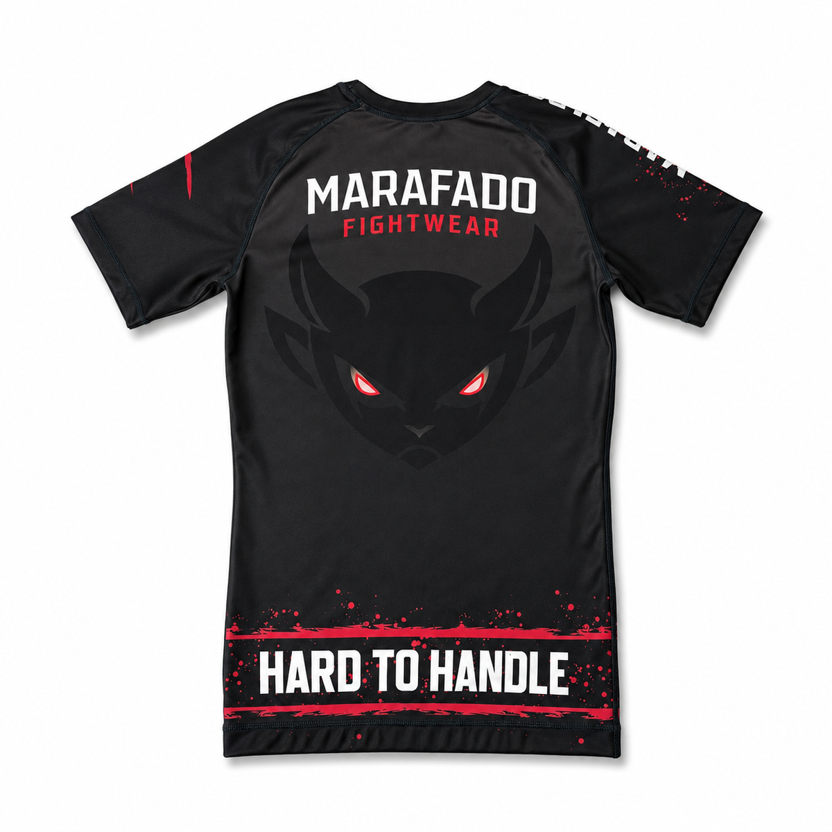 Hard to Handle Rashguard feminina de manga curta preta e vermelha, vista traseira