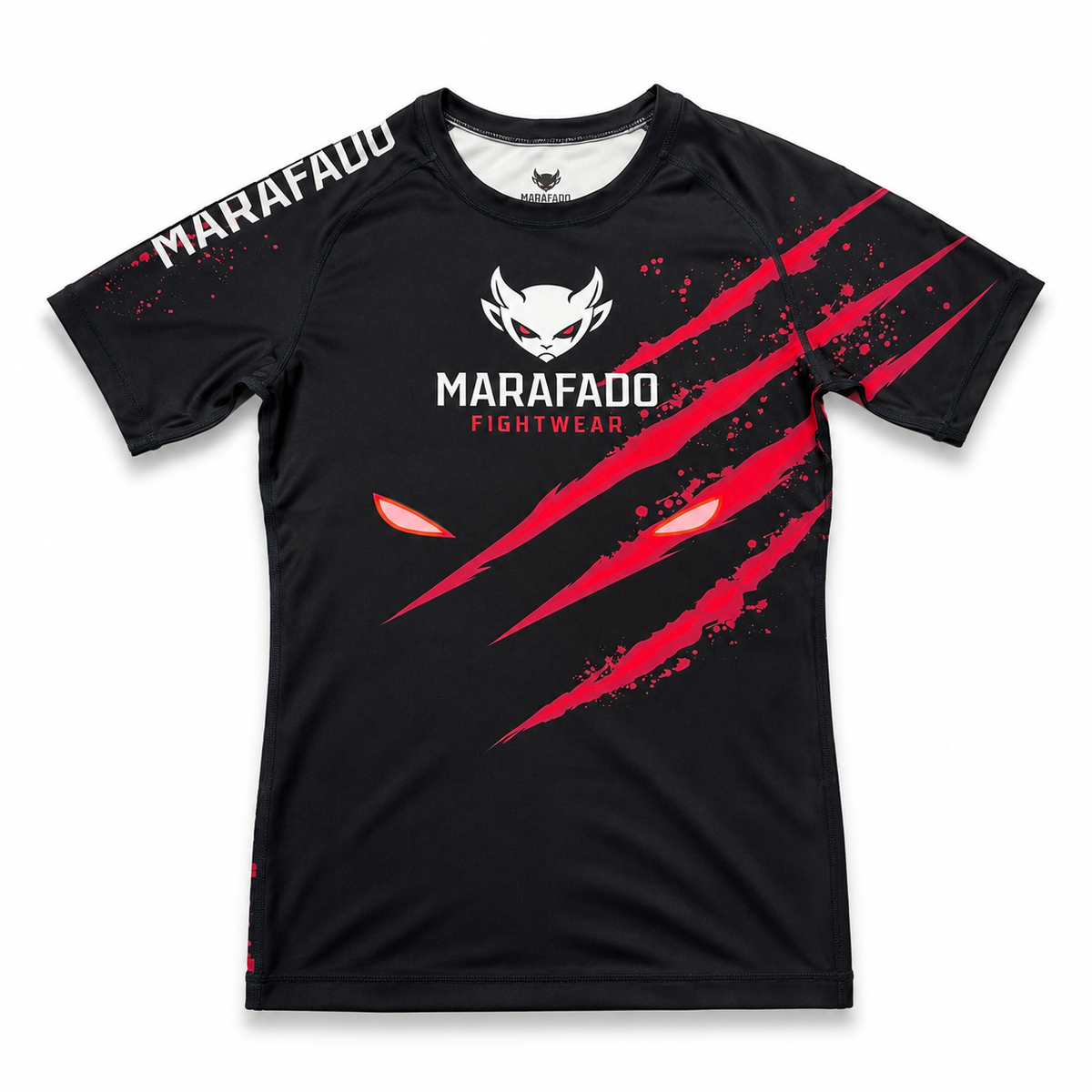 Hard to Handle Rashguard feminina de manga curta preta e vermelha, vista frontal