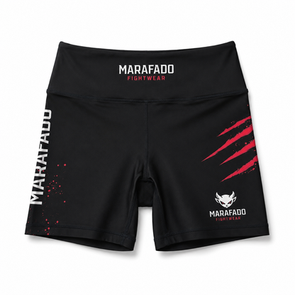 Black and red Hard to Handle compression shorts for women, front view